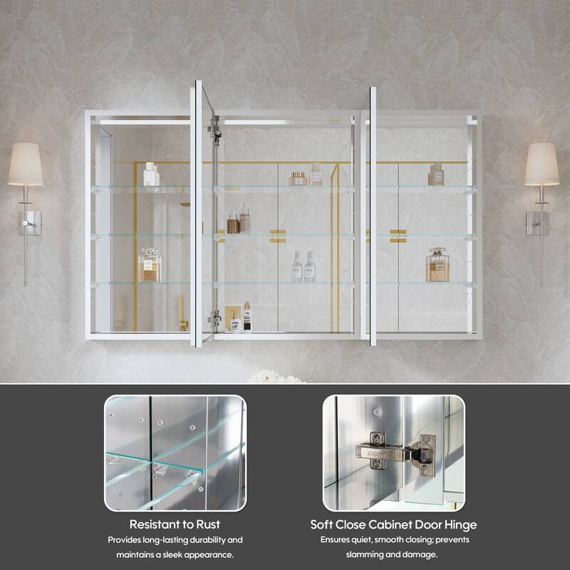 52''/56''W X 30''H Recessed Or Surface Wall Mount Bathroom Medicine Cabinet With Adjustable Glass Shelves