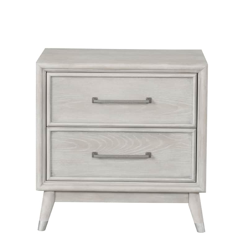 Roundhill Furniture Seluna 2-Drawer Bedroom Nightstand with built-in USB port, Gray Oak Finish