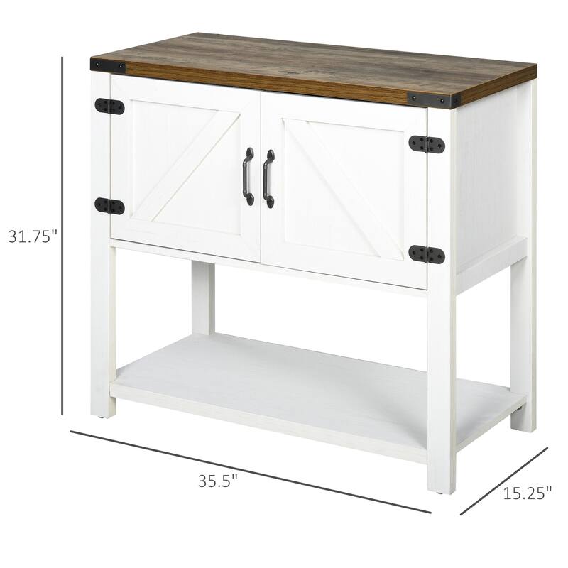 White Sideboard Buffet Storage Cabinet with 2 Door and Bottom Shelf for Living Room or Kitchen - 35.5" W x 15.25" D x 31.75" H
