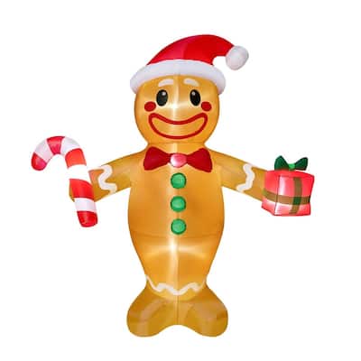 12 FT Tall Christmas Inflatables Gingerbread Man, Gingerbread Inflatable Christmas Decorations Outdoor with Giftbox - Multicolor