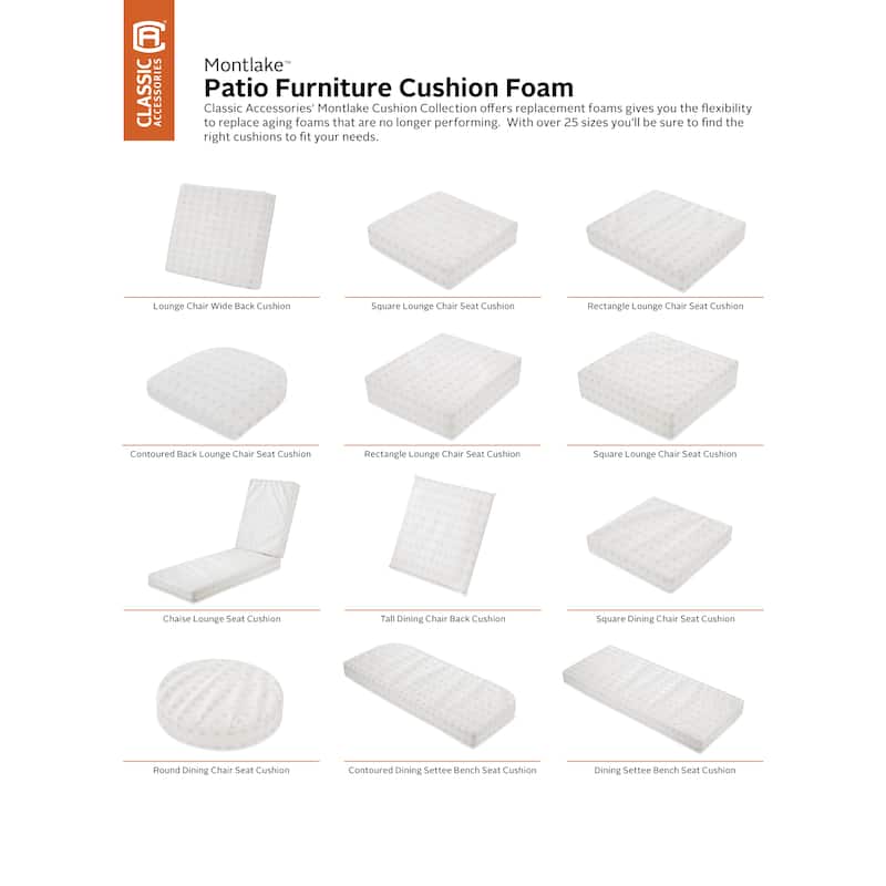 Classic Accessories Patio Lounge Chair Pillow Back Cushion Foam