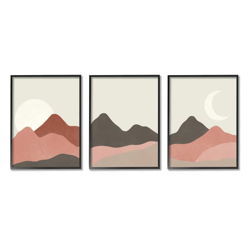 Stupell Sun and Crescent Moon Desert Canyon Mountain Landscape 3pc Multi Piece Framed Wall Art Set - 16 x 20 - Black