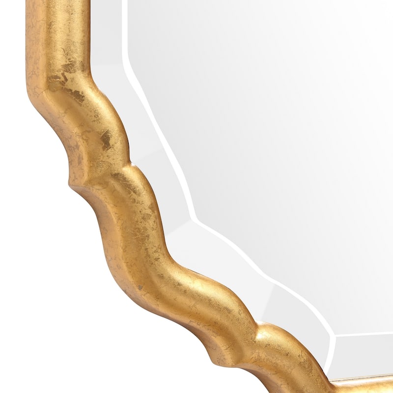32 Inches Curved Design Wooden Vanity Mirror, Gold