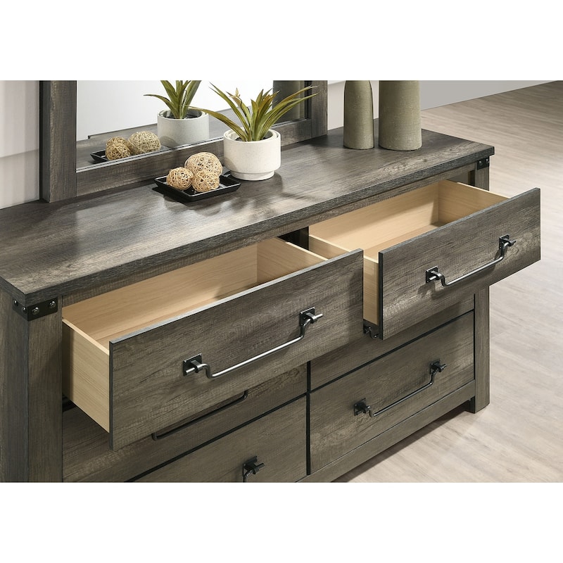 Rustic Gray 1pc Bedside Table Melamine Paper Wooden Nightstand Antique Brass Color Drop Handles
