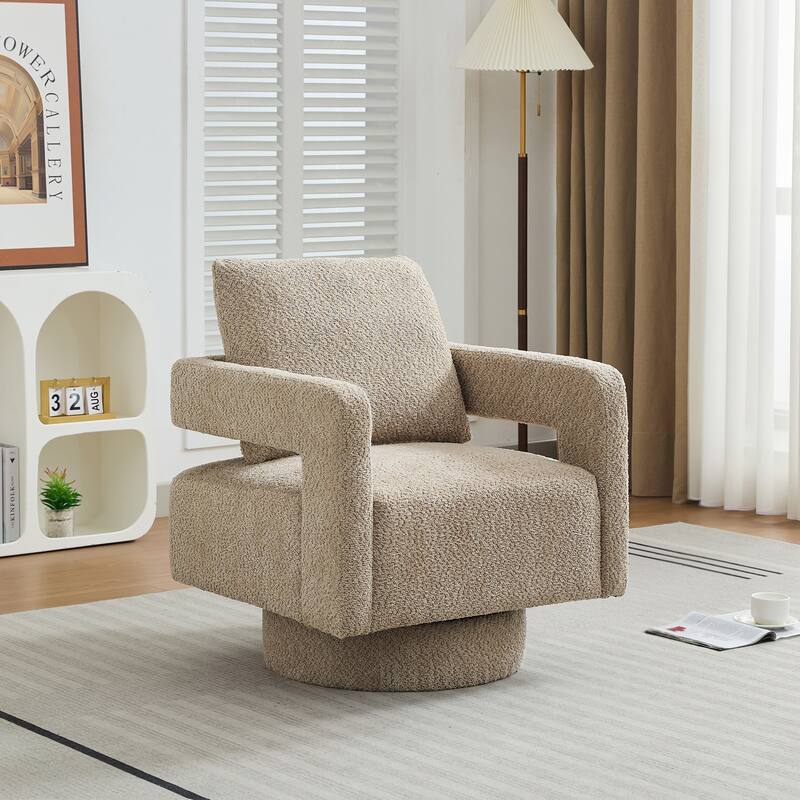 Roomfitters 29.13" Square Swivel Accent Chair, Modern Open Back Boucle Lounge Club Chair, 360° Rotation - Taupe