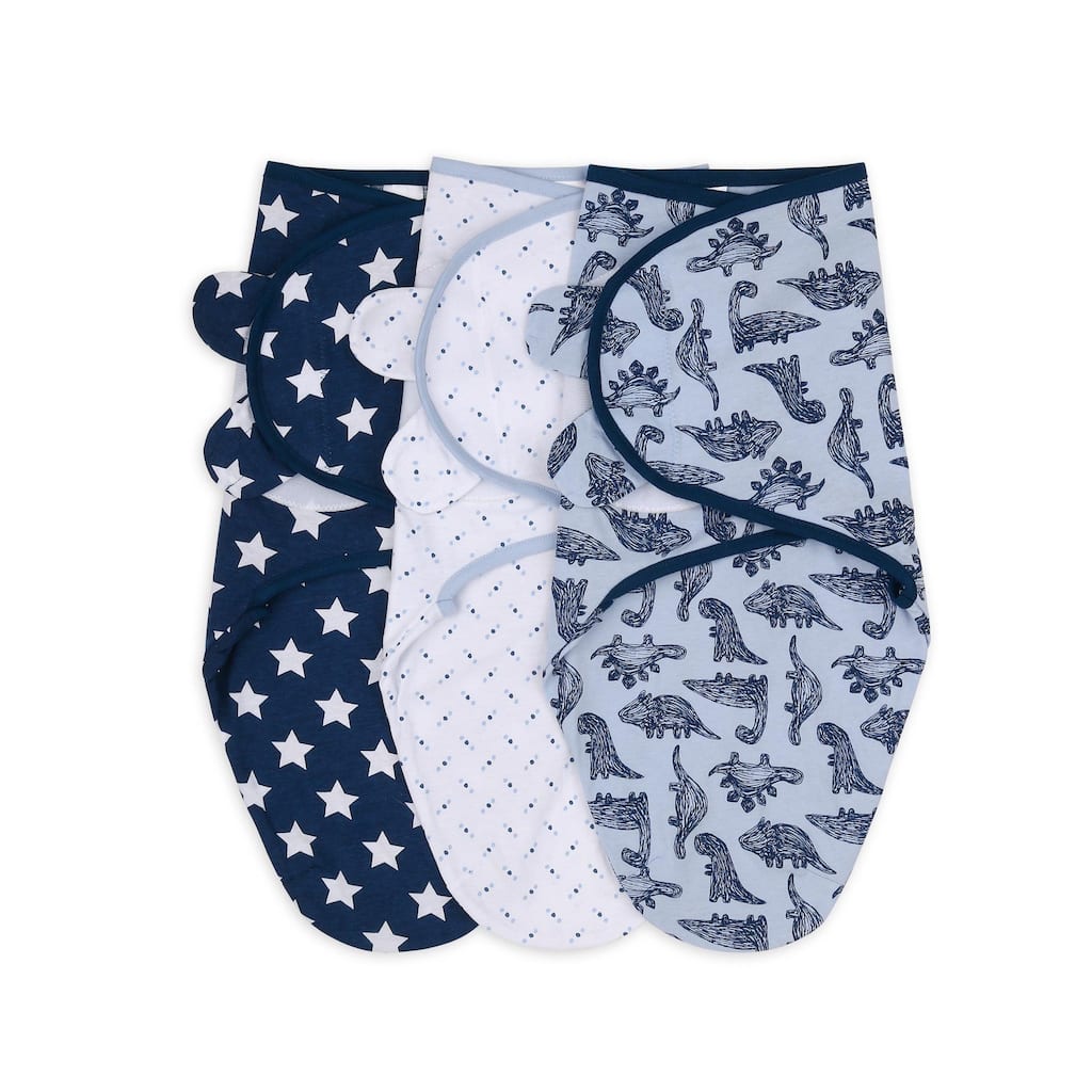 The Peanutshell Blue Dino Swaddles, 3-Pack, Medium/Large