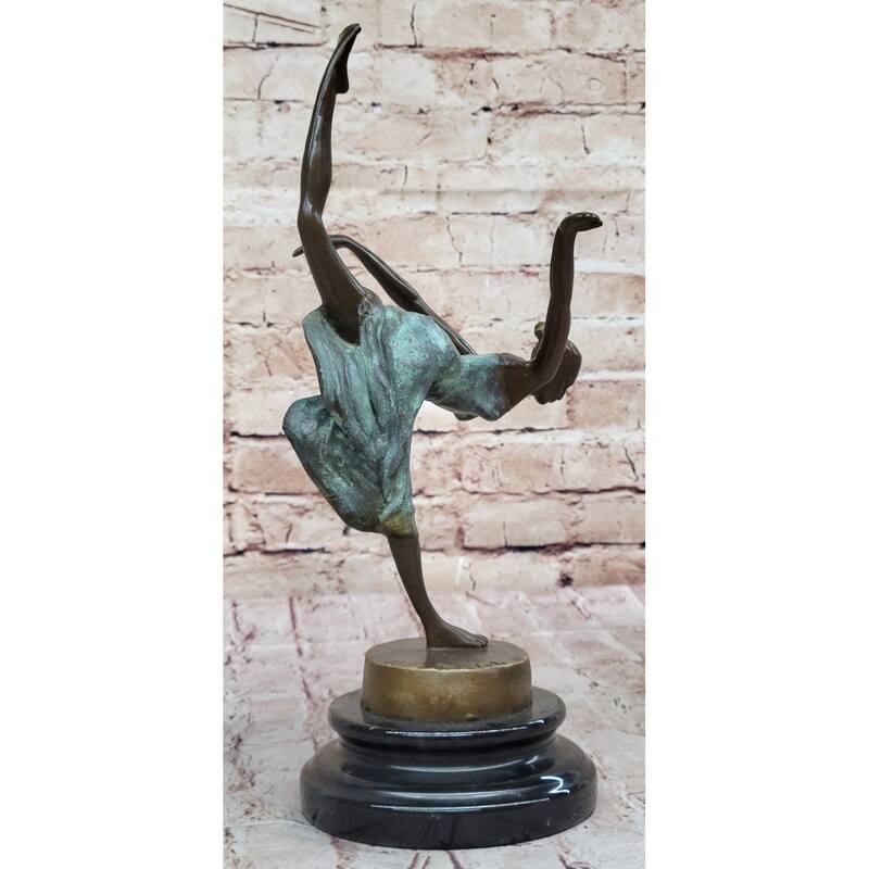 Hot Cast Bronze Dancer Girl W/ Green Patina Dress - Original Art Sculpture By Aldo Vitaleh