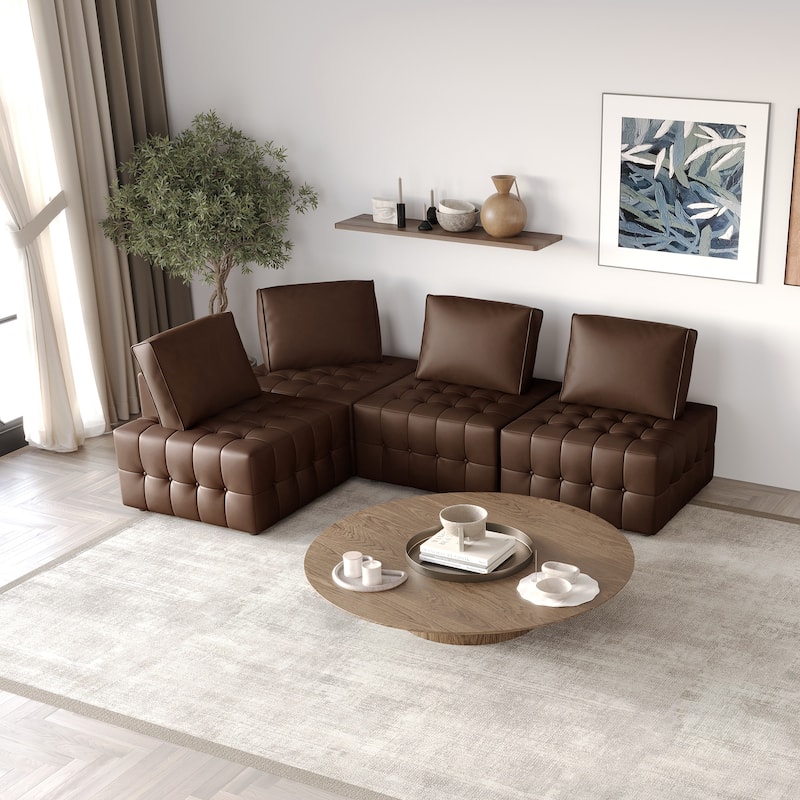 CraftPorch 4-Piece Elegance Button-Tufted PU Upholstered