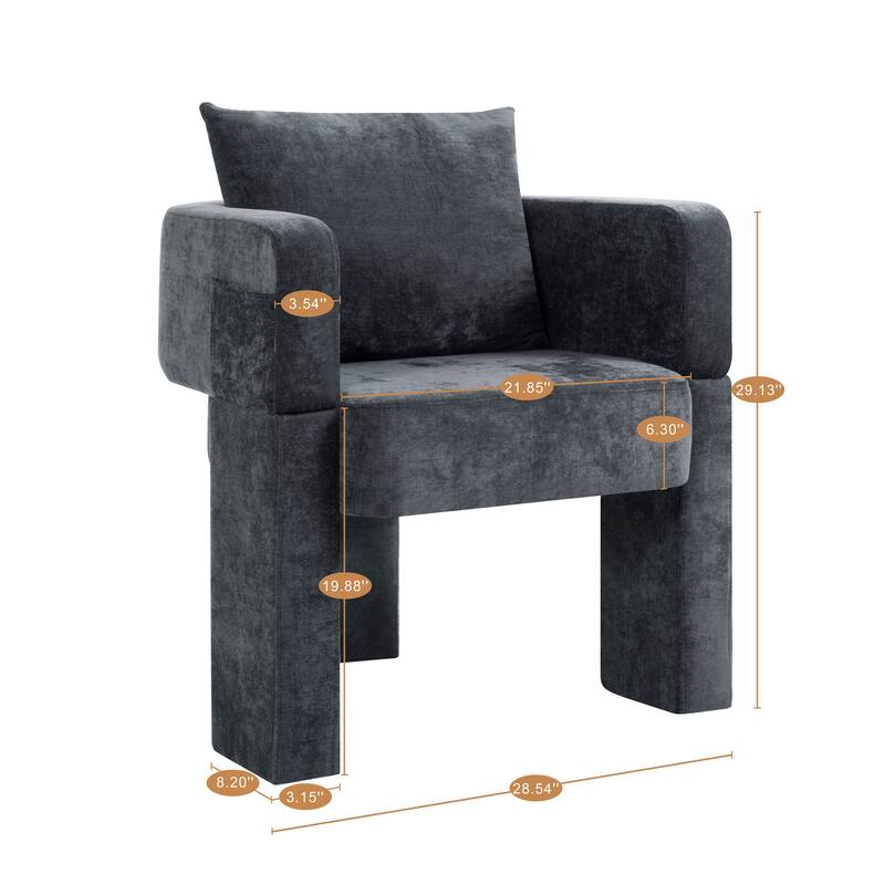 Modern 3-Leg Chenille Accent Chair with Ergonomic Arms & Removable Pillow, Plush Small Space Armchair for Living Room