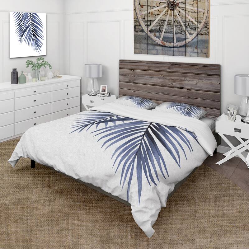 Designart 'Blue Palm Leaves Abstract Tropical Branches' Traditional Duvet Cover Set