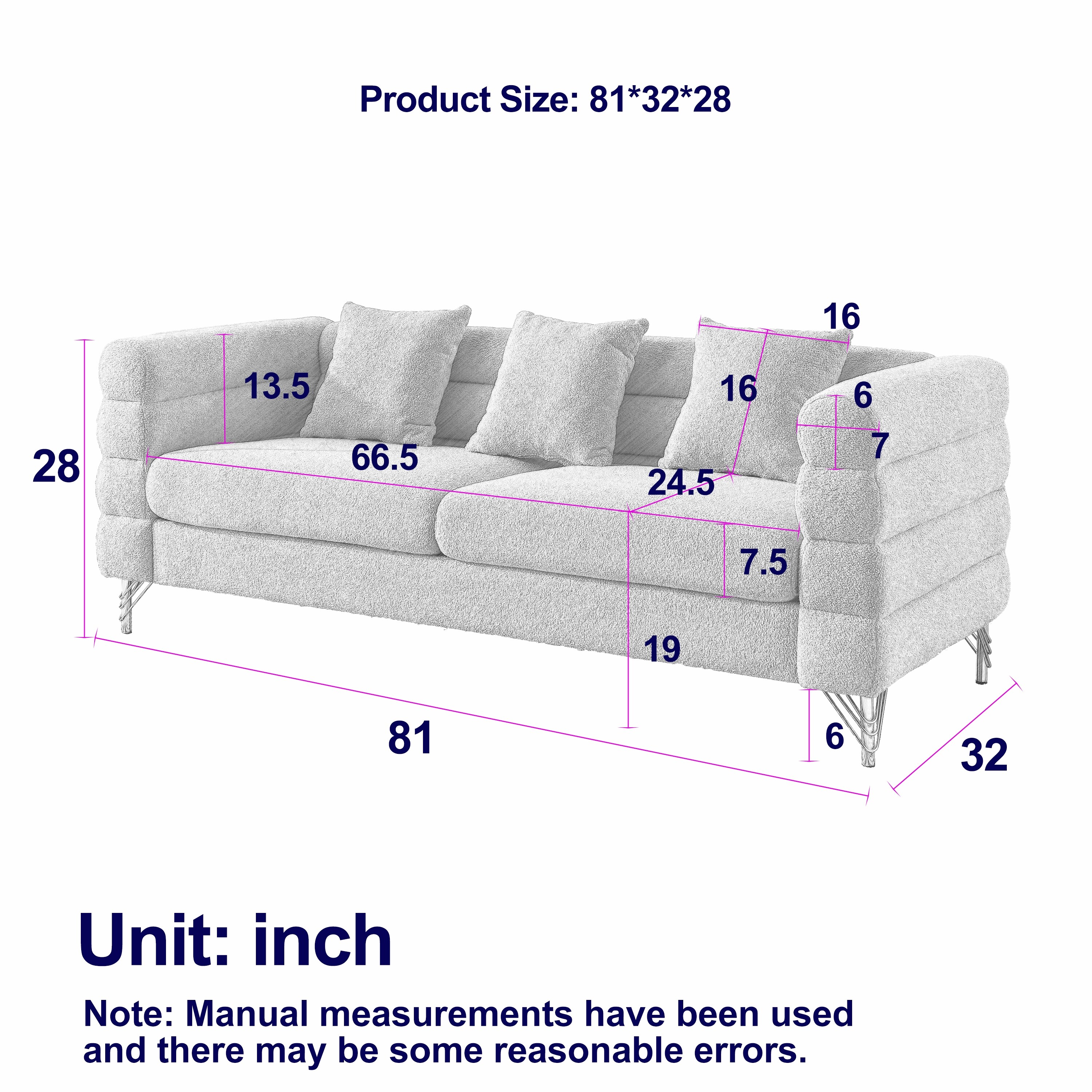 Modern Streamline 3-Seat Sofa with Lumbar Support - White