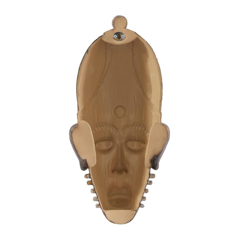 Brown Polystone Primitive African Mask and Standing African Woman Sculpture Wall Decor