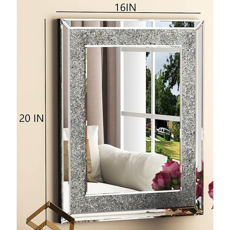 Glam Crystal Accent Wall Mirror Sparkly Silver Mirror