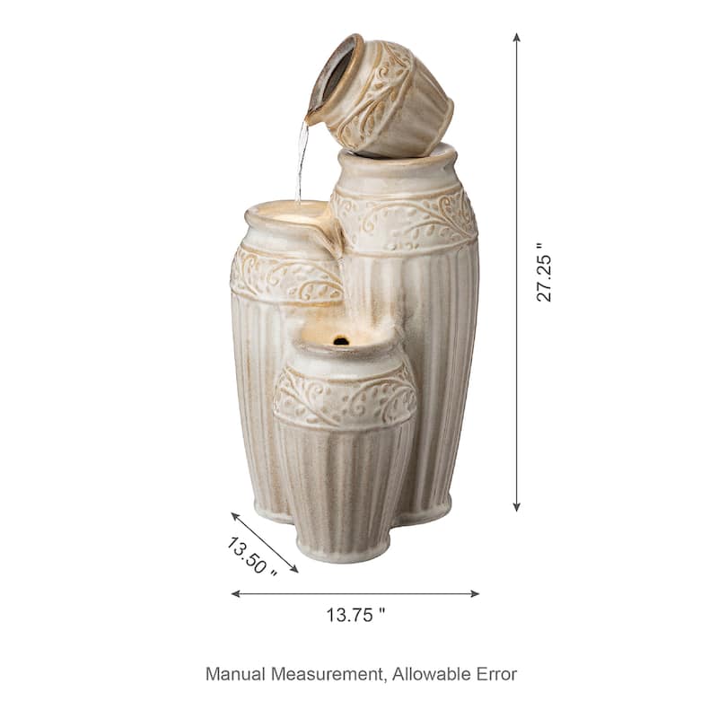 Glitzhome 27"H/35"H 3-Tier or 4-Tier Embossed Pattern LED Ceramic Pots Fountain