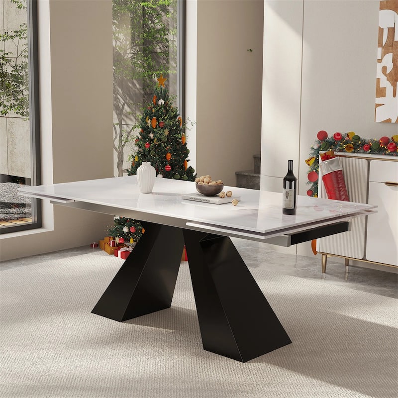 9 - Pieces Modern Minimalist 8 - Person Sintered Stone Extendable Dining Set