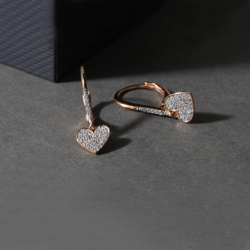10k Gold 1/6ct TDW Diamond Heart Shape Cluster Dangle Earrings for Women - Rose