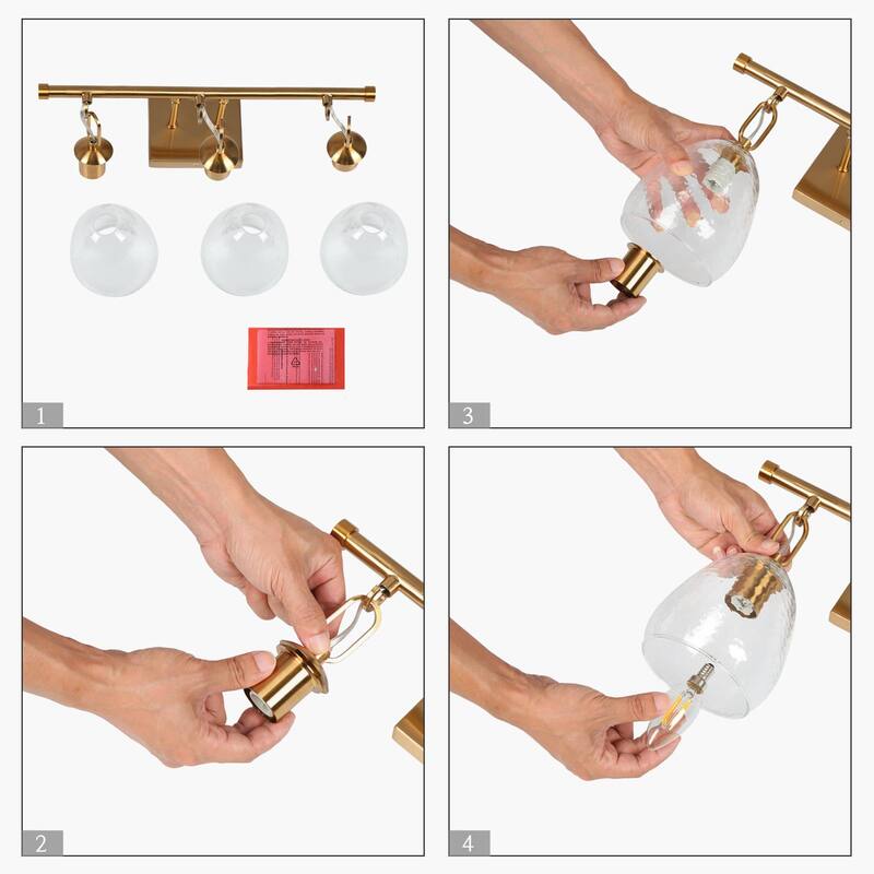 Blobfish Modern Gold 3-Light Bathroom Vanity Lights Glass Wall Sconces - L 21.6" x W 6.5" x H 11"