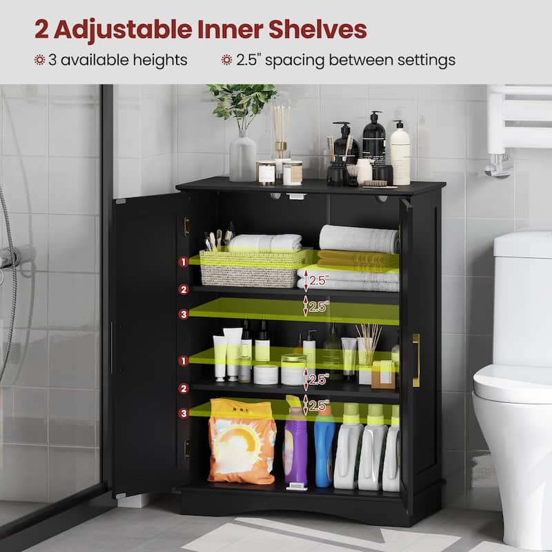 Freestanding Floor Storage Cabinet with Adjustable Shelves and 2 Doors for Bathroom or Kitchen - 23.5" x 12" x 31.5"