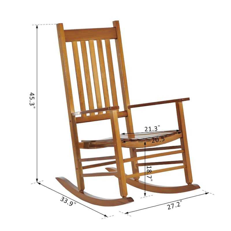 Outsunny Wood Rocking Chair Rocker with Slatted Back, Natural
