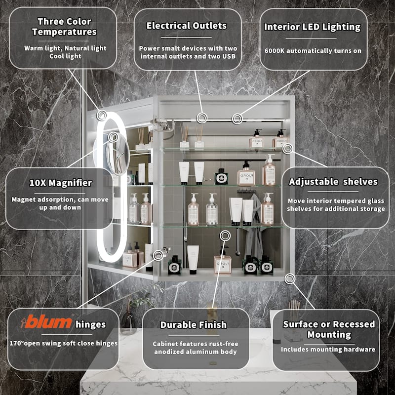 Modland 24"x32" Lighted Medicine Cabinet with Anti-Fog Mirror & Blum Hinge