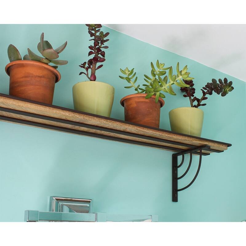 Achla Designs 36" W Rectangle Roman Bronze and Natural Wood/Wrought Iron Windowsill Plant Shelf