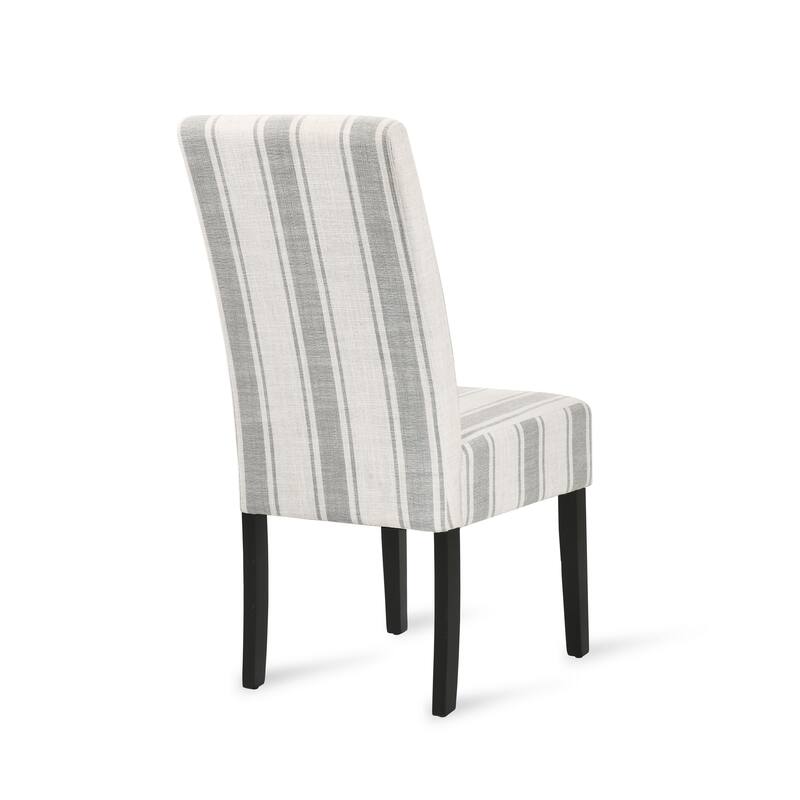 Dinner Chair Set of 2, Retro Style Armless Design, White Gray Stripes