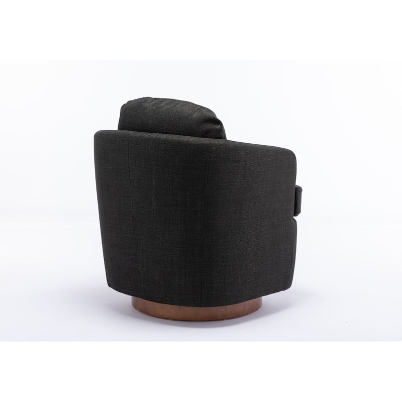 Dark Gray Modern 30.3" Upholstered Swivel Accent Chair with Soild Wood Round Brown Base