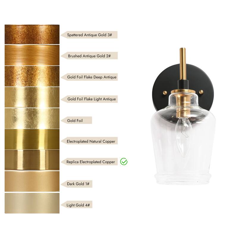 Mid-Century Modern 1-Light Wine Glass Wall Sconce Black Gold Bathroom Vanity Light - 4.5"L x 6.5"W x 10"H