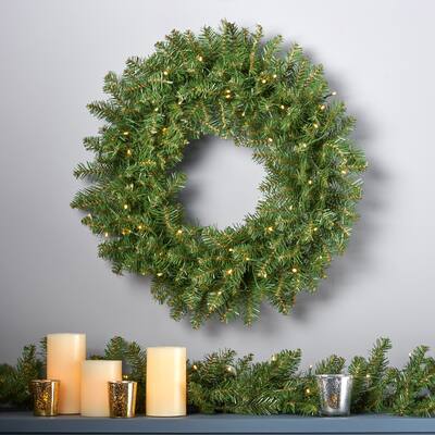 24" Fraser Fir Pre-Lit Warm White LED Artificial Christmas Wreath by Christopher Knight Home - led-clear