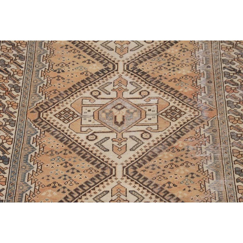 Distressed Bakhtiari Persian Vintage Area Rug Handmade Wool Carpet - 5'2" x 9'11"