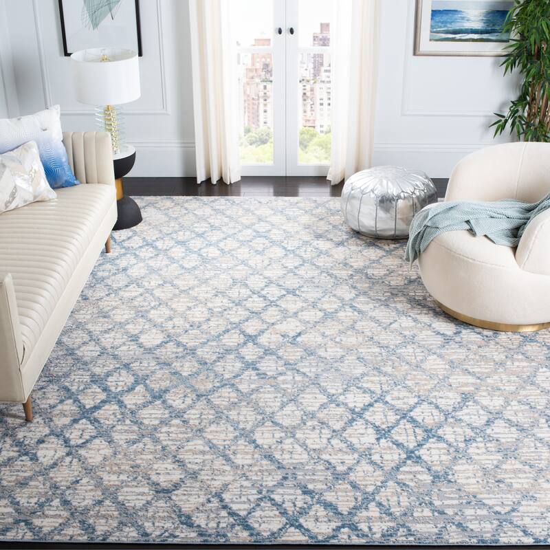 SAFAVIEH Lagoon Lisel Vintage Trellis Rug - 6'7" Square - Blue/Ivory