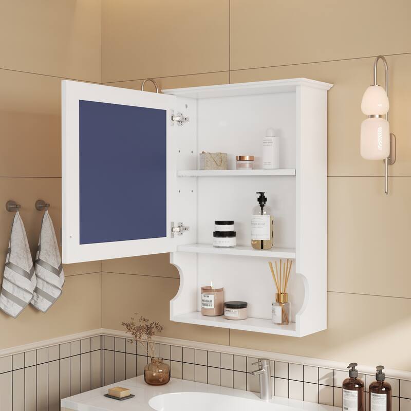 20"Wall Mounted Bathroom Storage Cabinet with Mirror, Wall Mounted Home Storage with Door, Mirrored Wall Medicine Cabinet