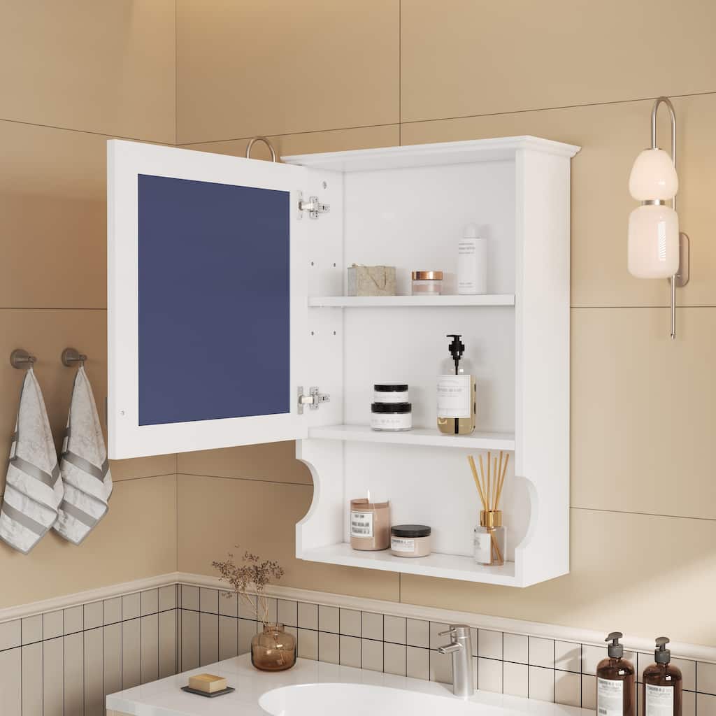 GDFStudio - Larenta Modern Wall-Mounted Bathroom Medicine Cabinet with Mirror, Adjustable Shelves & Half-moon Silhouette - 20"W