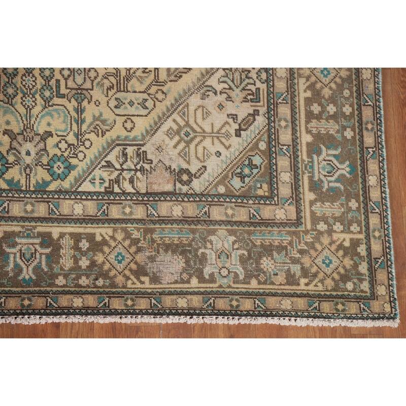Hand Knotted Oriental 100% Wool Carpet Traditional Medallion Peach Tabriz Area Rug - 9' 10'' X 6' 4''