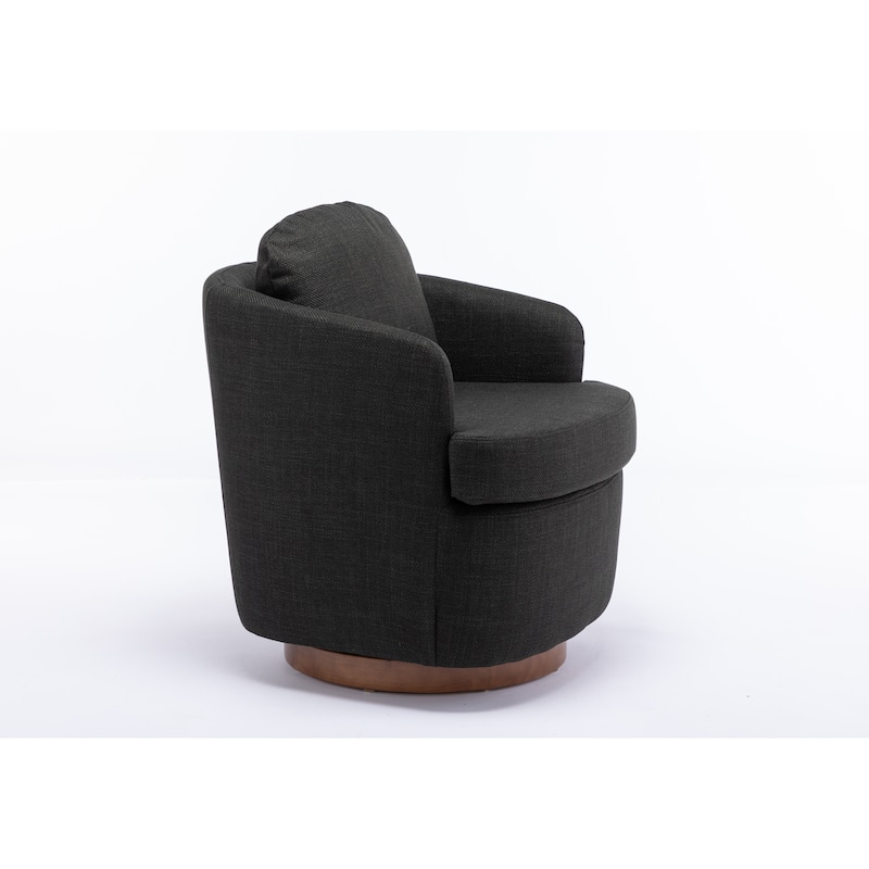 Fabric Swivel Accent Chair With Soild Wood Round Brown Base Leg