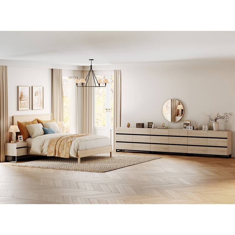 3-Piece Bedroom Furniture Set,Dresser & Chest With 18 Drawers for Bedroom, Bedroom Furniture Set - Beige - Full