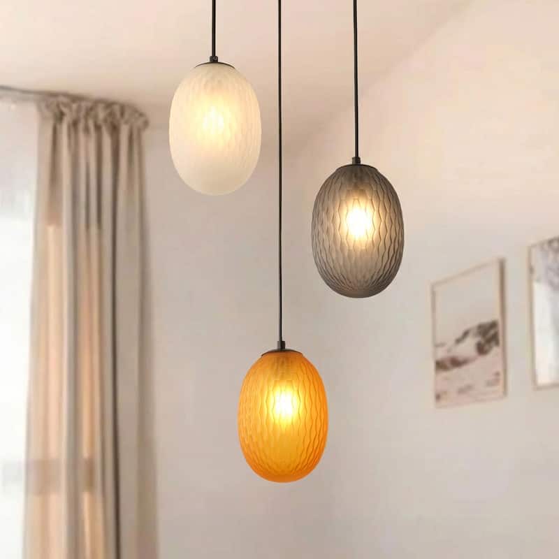 3-Light Modern Glass Pendant Light Cluster with Matte Black Canopy for Dining Room & Entryway