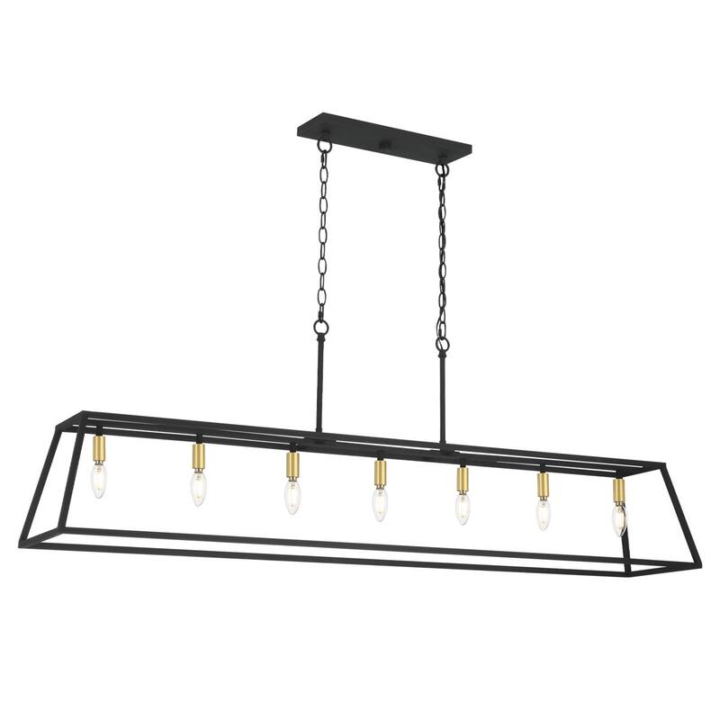 55In Farmhouse Black/ Gold 7-light Linear Dining Chandelier with UL Certified - 55 inches