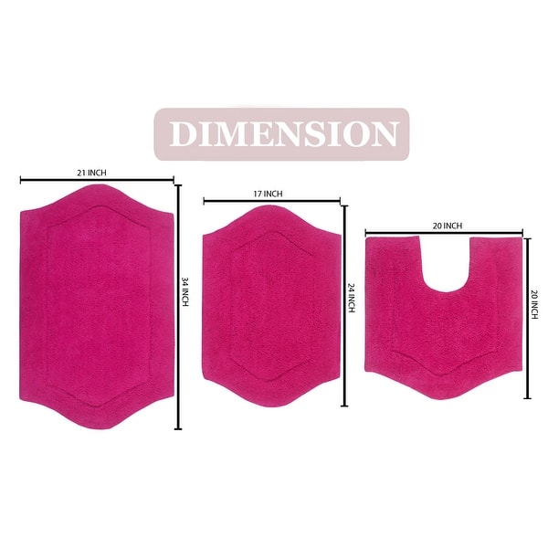 dimension image slide 14 of 19, Waterford Collection 100% Cotton Non-Slip Bathroom Rug Set, 3 Piece Machine Washable- Bathroom Rug, Bath Rug, U Shaped Contour