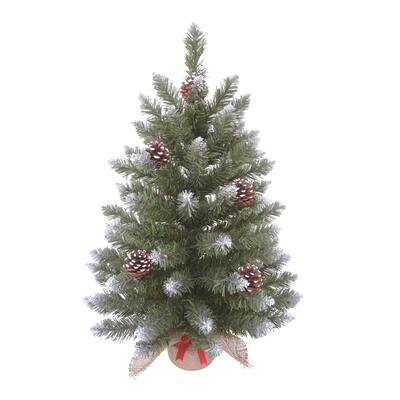 Transpac Artificial 24 in. Multicolor Christmas Lightly Frosted Fir Tree in Bag - Green/White