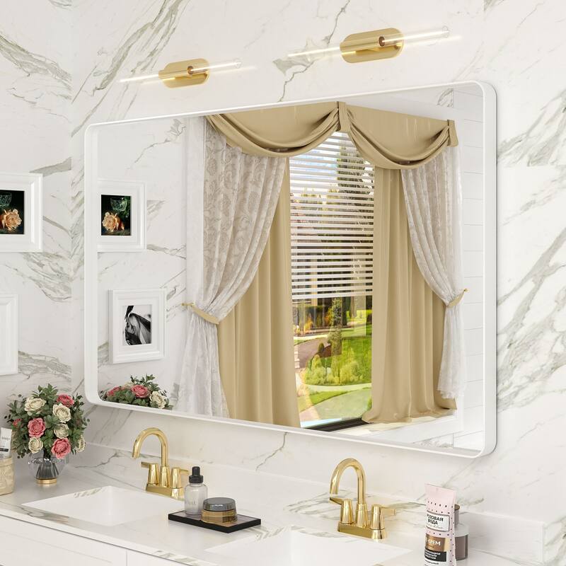 Modern Metal Frame Wall Mounted Bathroom Vanity Mirror - 48x30 - White