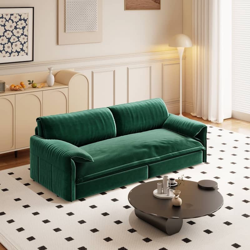66" Queen Pull Out 3-in-1 Convertible Sleeper Sofa with Side Storage - Green