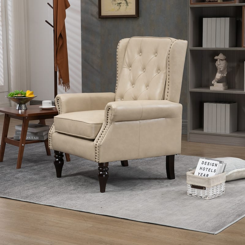 Camel Modern 29.33" High Back Upholstered Arm Chair with Sturdy Wood Legs and Nailheads for Living Room