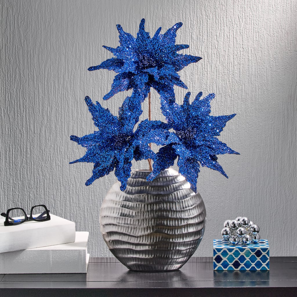 22" Sequin Glitter Poinsettia Stem