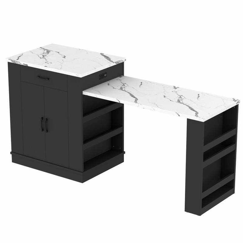 80.7" Kitchen Island with Extendable Top, Drawers and Cabinets for Versatile Cooking and Dining Solutions