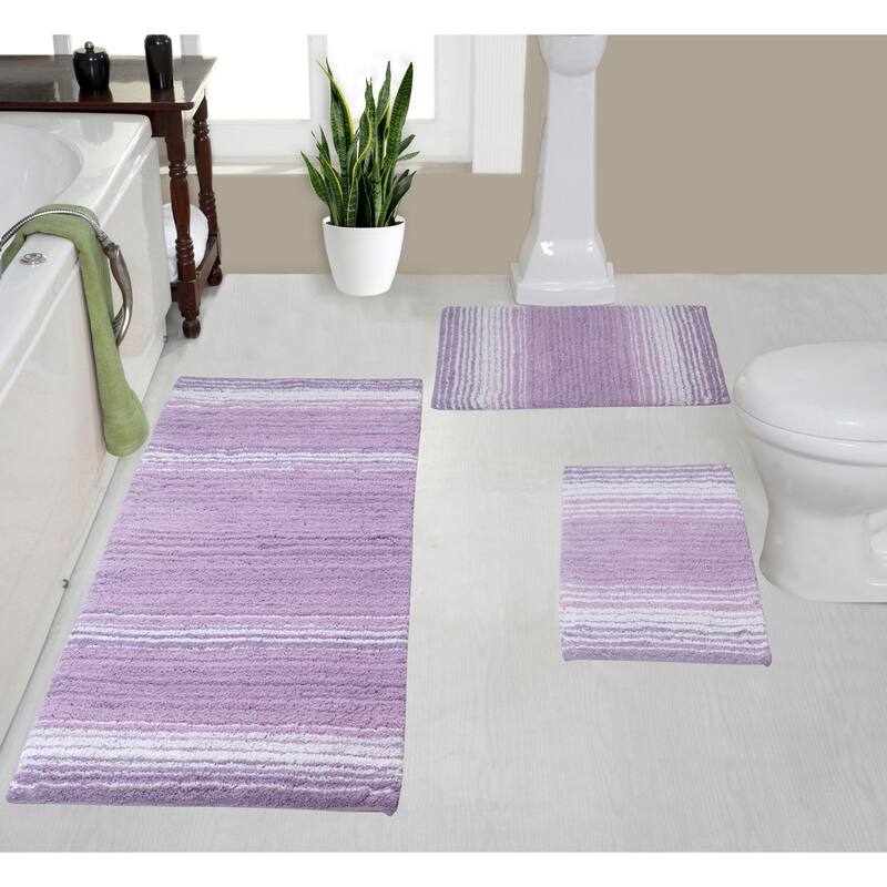 Gradiation Rug Collection 100% Cotton Non-Slip Bathroom Rug Set, Machine Washable Bath Rug, 3 Piece Set with Runner Rug - Purple
