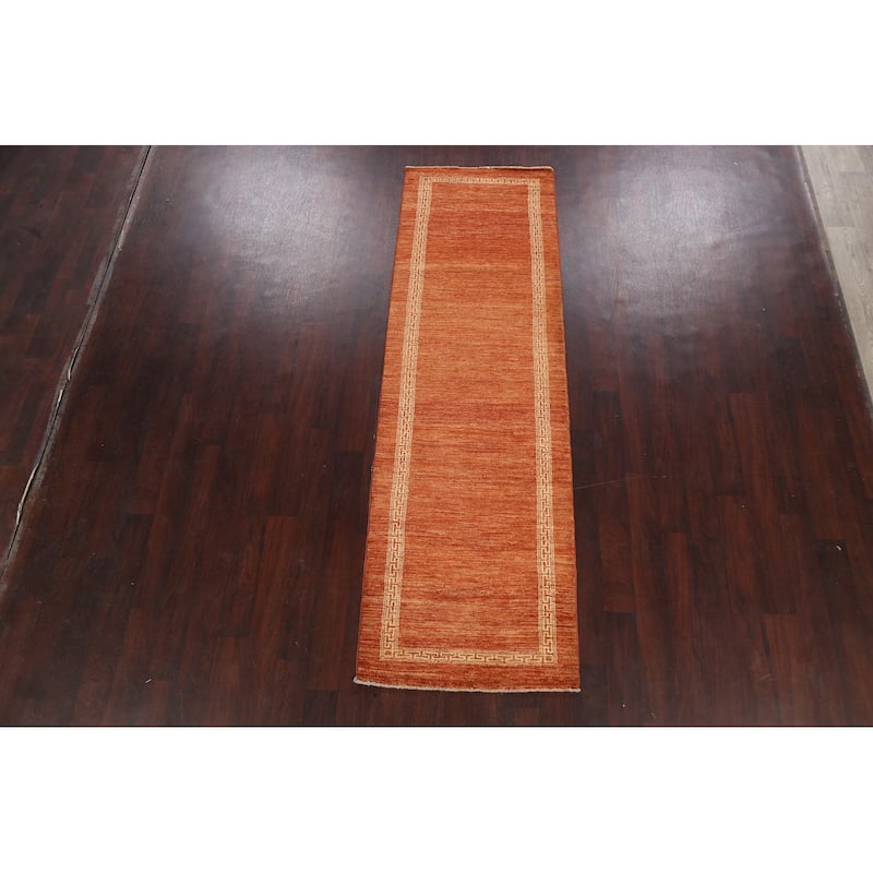 Modern Bordered Gabbeh Kashkoli Oriental Runner Rug Wool Hand-knotted - 2'10" x 9'0"