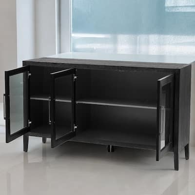 Modern Wood Storage Cabinet for Living room and Entryway with 3 Tempered Glass Doors and Adjustable Shelf
