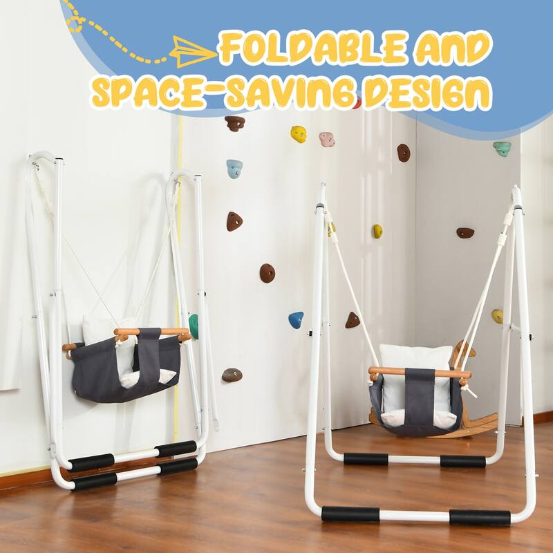 Hapfan Toddler Swing, Baby Swing with Heavy Duty Foldable Stand, Swing Set with Canvas Cushion Seat for Indoor Outdoor - N/A