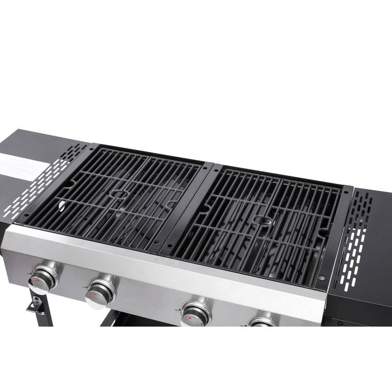 2+2 Gas Grill with Plancha 56.5 Inch Black Stainless Steel 38200 BTU Outdoor BBQ